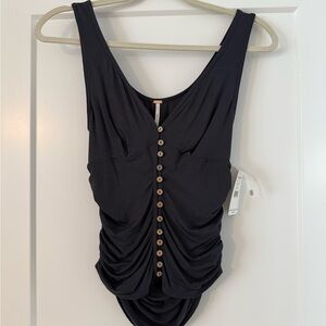 Free People Button Front Dark Gray Tank Top NWT
